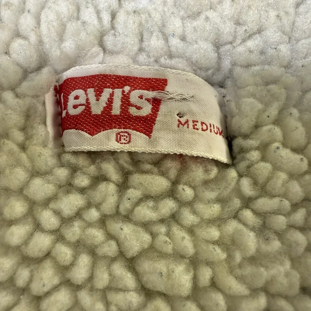 Vintage Levis Sherpa Lined Trucker Vest Jacket Mens Medium Denim USA Orange Tab‎